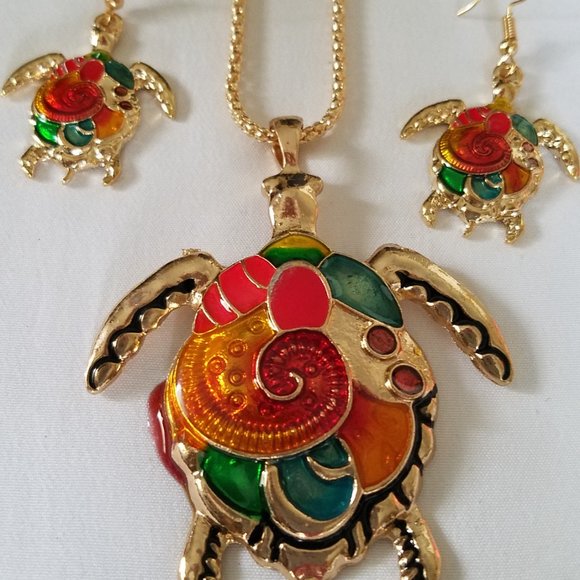 🐢🌻Colorful Turtle (Enamel) with Matching Earrings - NWOT🌻🐢 - Picture 12 of 12